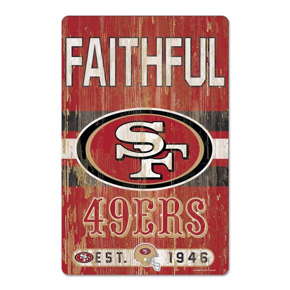 NFL San Francisco 49ERS Wood Sign 11" x 17" Slogan Distressed Man Cave Football - Picture 3 of 3